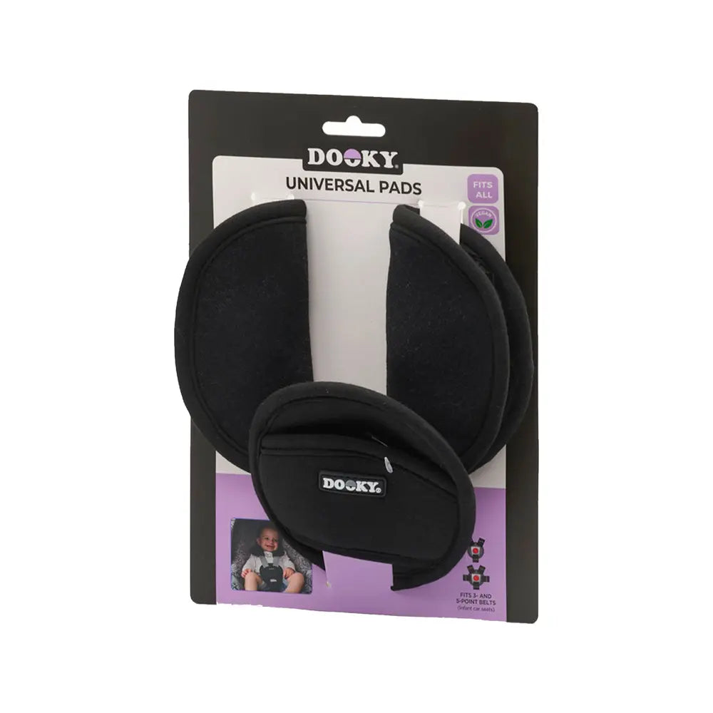 Dooky Baby Universal Car Seat Belt Pads 0+ | Soft Washable Cotton – Black