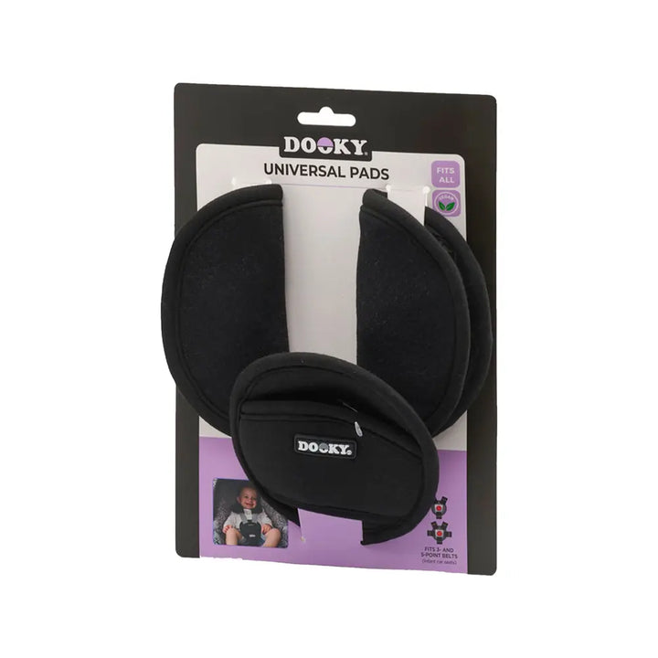 Dooky Baby Universal Car Seat Belt Pads 0+ | Soft Washable Cotton – Black