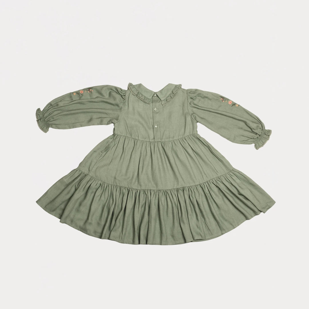 Early Sunday Marguerite Dress For Girls - Sage Green