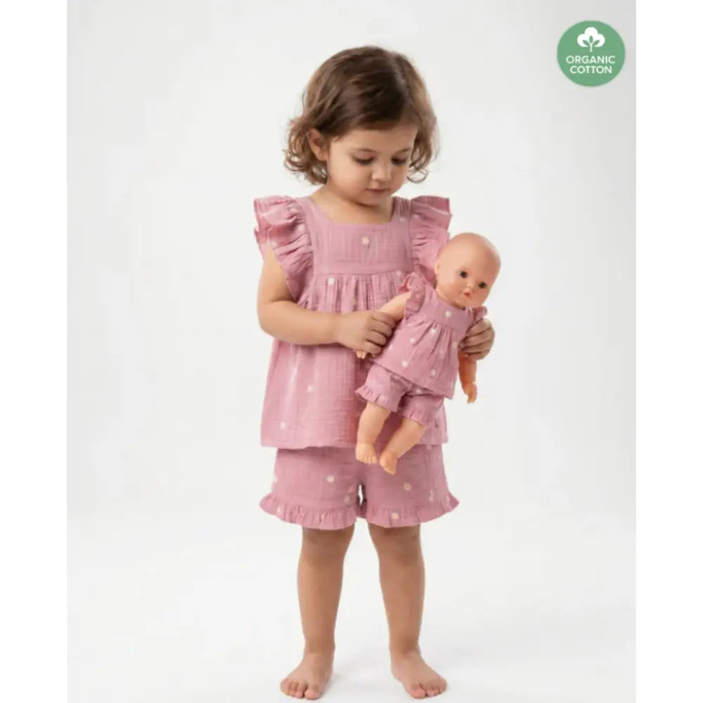 Sweetlime By AS Pink Floral Embroidery Organic Cotton Co-ord Set - Pink