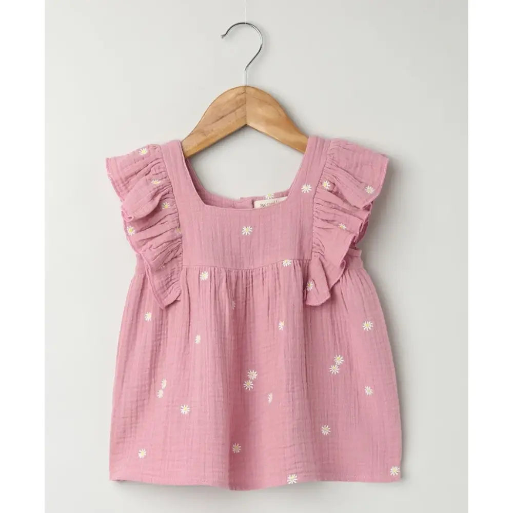Sweetlime By AS Pink Floral Embroidery Organic Cotton Co-ord Set - Pink