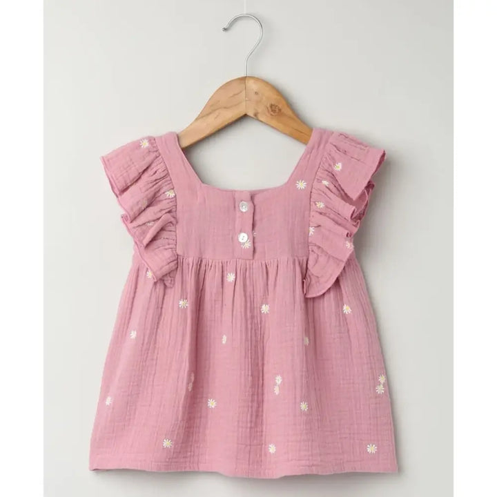 Sweetlime By AS Pink Floral Embroidery Organic Cotton Co-ord Set - Pink