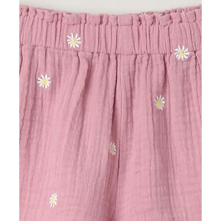 Sweetlime By AS Pink Floral Embroidery Organic Cotton Co-ord Set - Pink