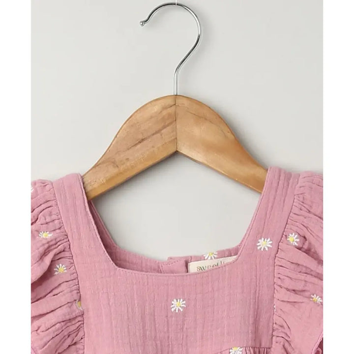 Sweetlime By AS Pink Floral Embroidery Organic Cotton Co-ord Set - Pink
