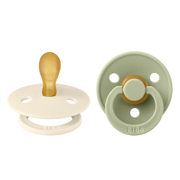 BIBS Colour Latex Flat Symmetrical Pacifier, Size 1 (Pack of 2) - Ivory &amp; Sage