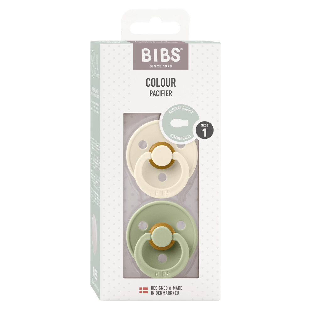 BIBS Colour Latex Flat Symmetrical Pacifier, Size 1 (Pack of 2) - Ivory & Sage