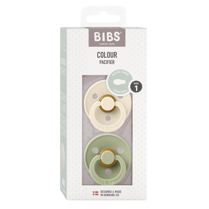 BIBS Colour Latex Flat Symmetrical Pacifier, Size 1 (Pack of 2) - Ivory &amp; Sage