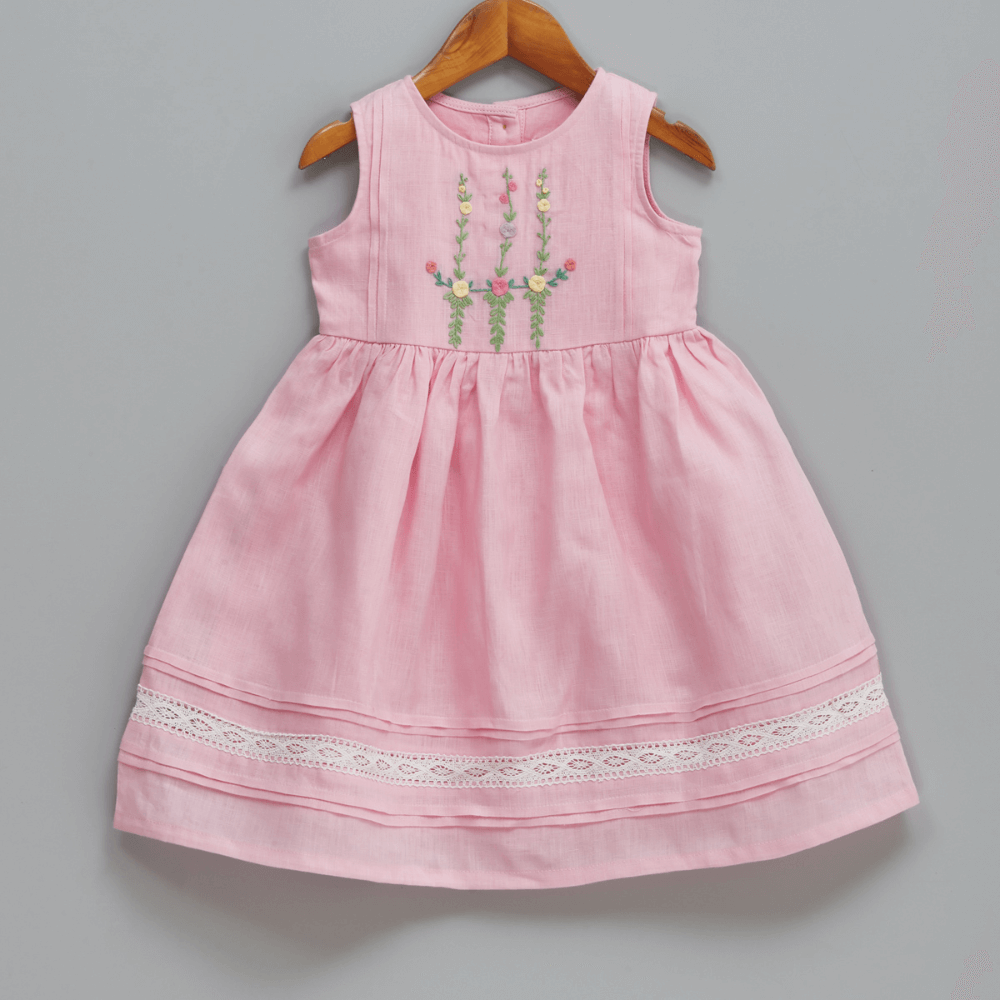 Liz Jacob Blush Handwoven Linen Dress – Hand Embroidered
