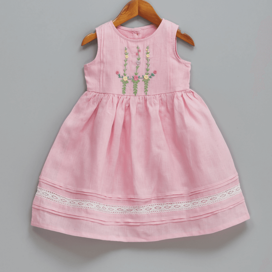 Liz Jacob Blush Handwoven Linen Dress – Hand Embroidered