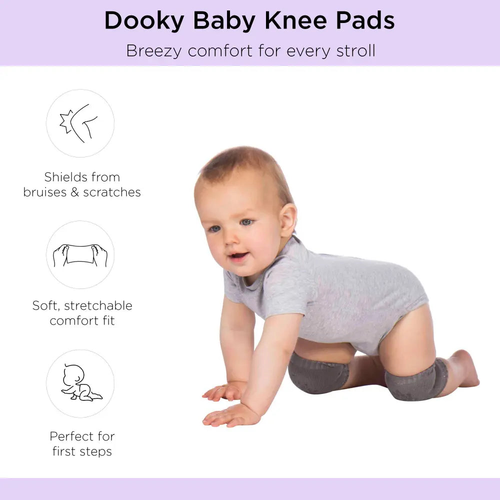 Dooky Baby Knee Pads – Soft Non-Slip Crawling Protectors for Comfort &amp; Safety, Grey