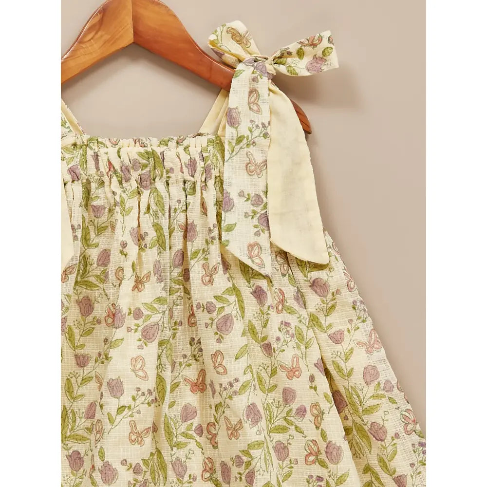 Liz Jacob Girls Yellow Kota Cotton Blockprinted Dress | Butterfly Park