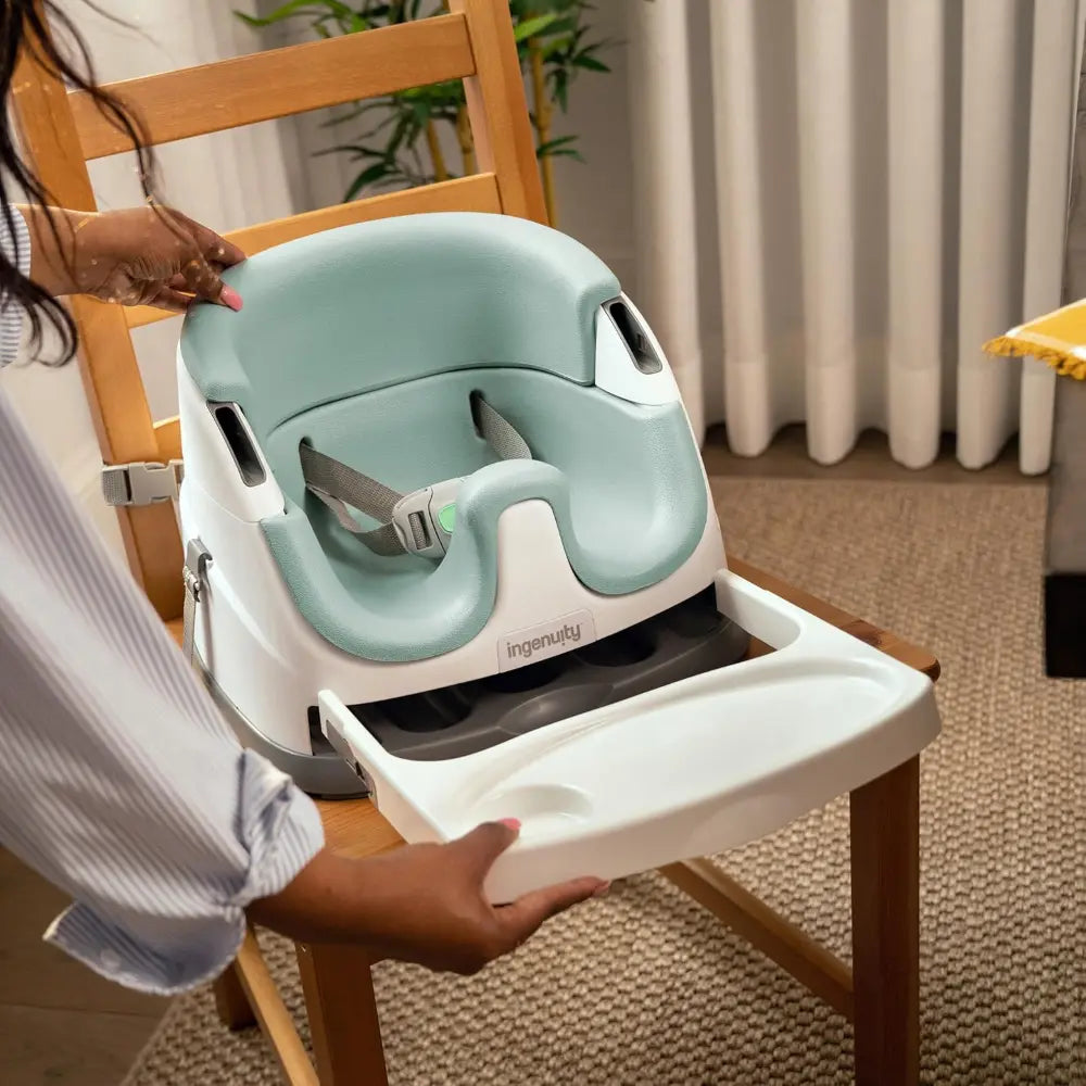 Ingenuity Baby Base 2-in-1 Booster Seat with Removable Tray &amp; Toddler Seat Conversion, Designed for Feeding &amp; Playtime, 6 - 36 months, Mist