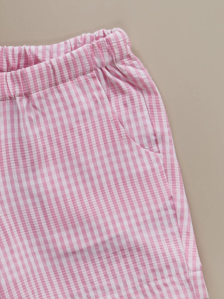 Liz Jacob Girls | Pink Machine Embroidered Cotton Co-ords| Pink Hearts