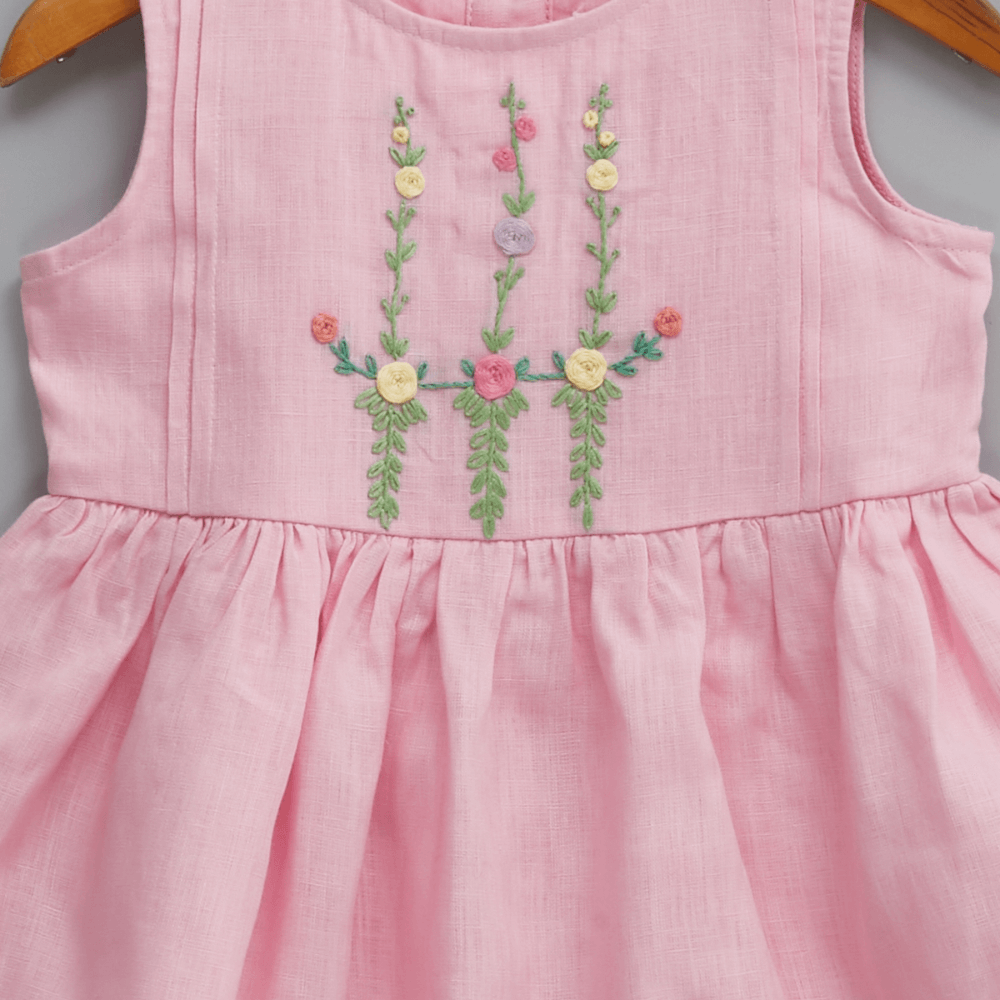 Liz Jacob Blush Handwoven Linen Dress – Hand Embroidered