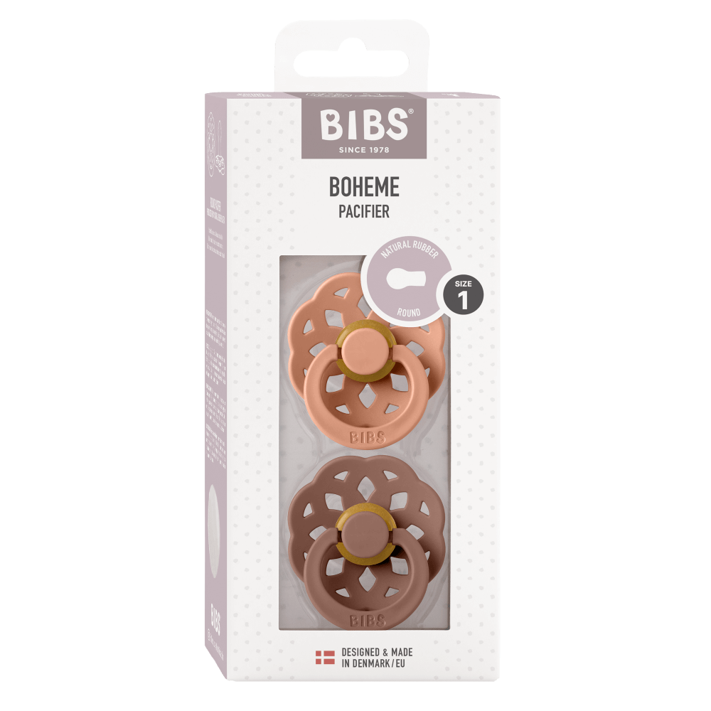 BIBS Latex Round Nipple Pacifier Size 1 - Pack of 2 (Boheme)