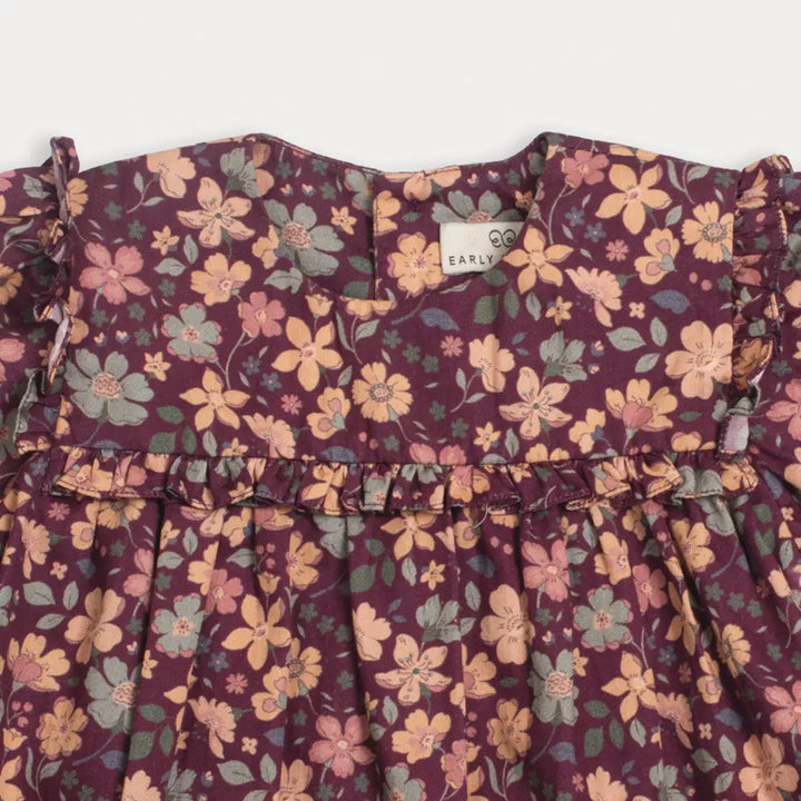 Early Sunday Lottie Baby Dress &amp; Bloomer Set - Garden Flowers Plum