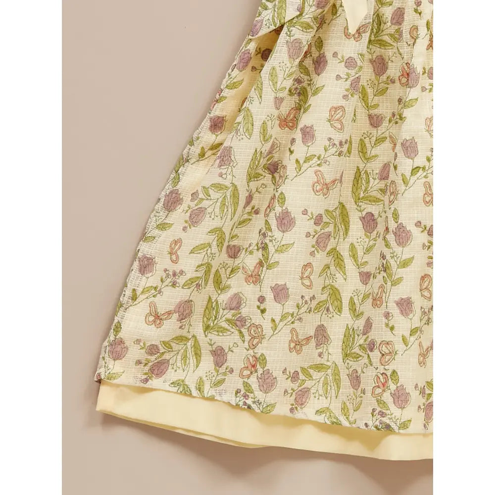 Liz Jacob Girls Yellow Kota Cotton Blockprinted Dress | Butterfly Park