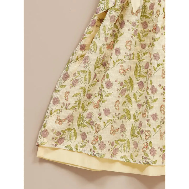 Liz Jacob Girls Yellow Kota Cotton Blockprinted Dress | Butterfly Park