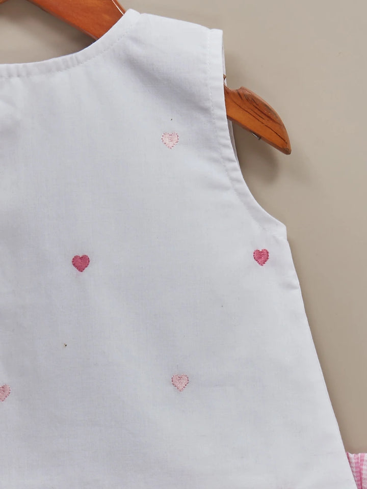 Liz Jacob Girls | Pink Machine Embroidered Cotton Co-ords| Pink Hearts
