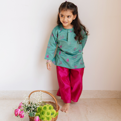 Dulaar Chanderi Kurti Pant  Set - Magical Jungle