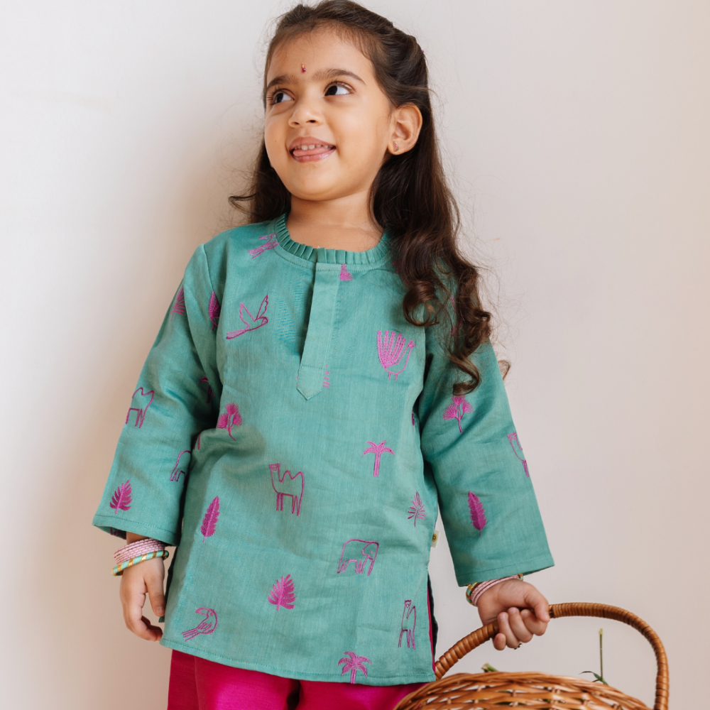 Dulaar Chanderi Kurti Pant  Set - Magical Jungle