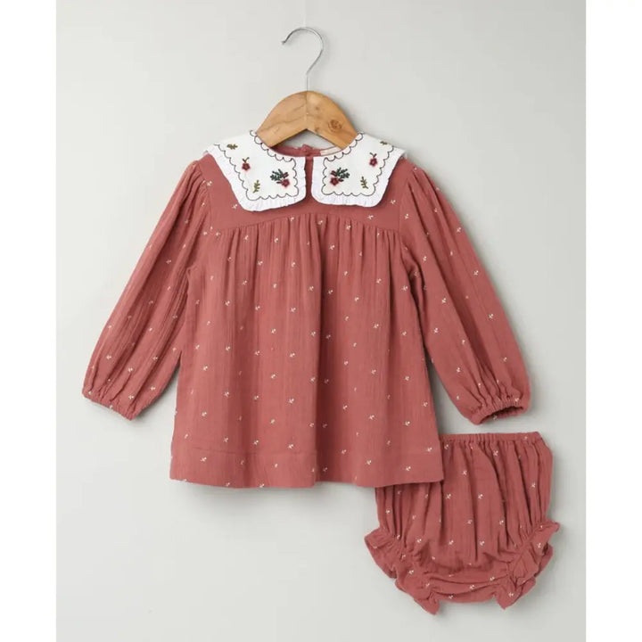 Sweetlime By AS Peter Pan Collar Cotton Dress &amp; Bloomer Co-ord Set - Brown