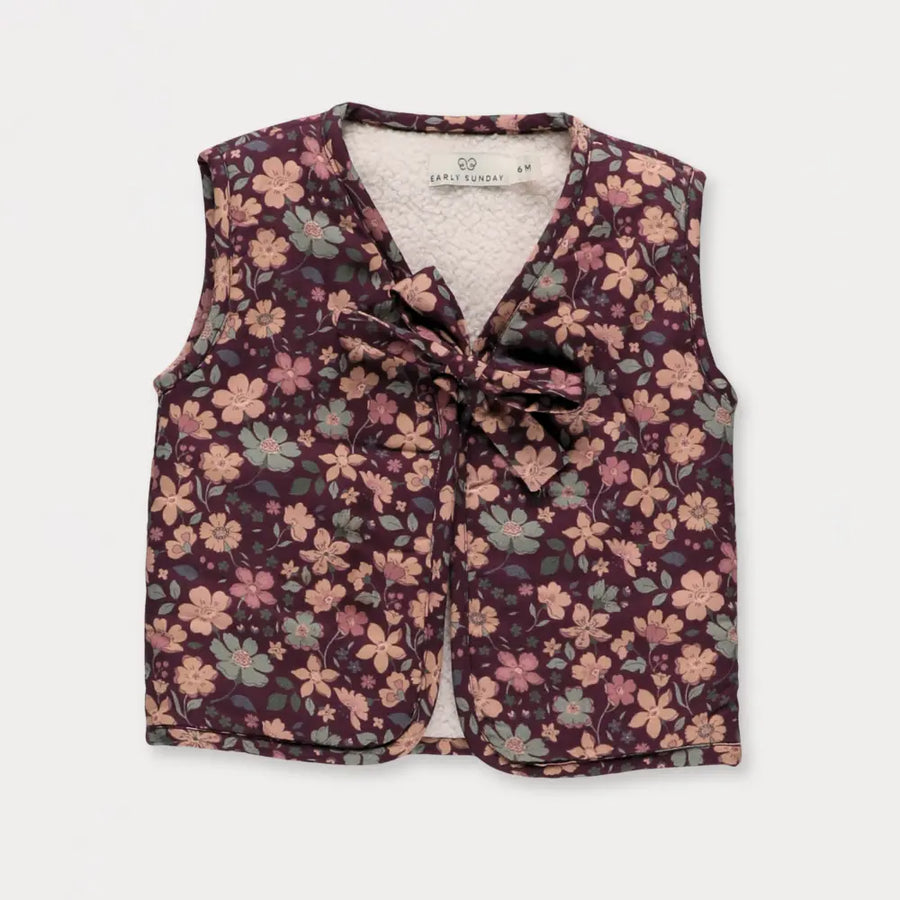 Early Sunday Milly Baby Quilted Gilet - Garden Flowers Plum