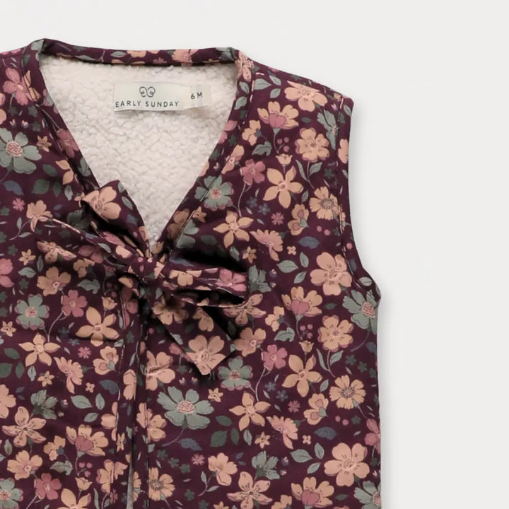 Early Sunday Milly Baby Quilted Gilet - Garden Flowers Plum