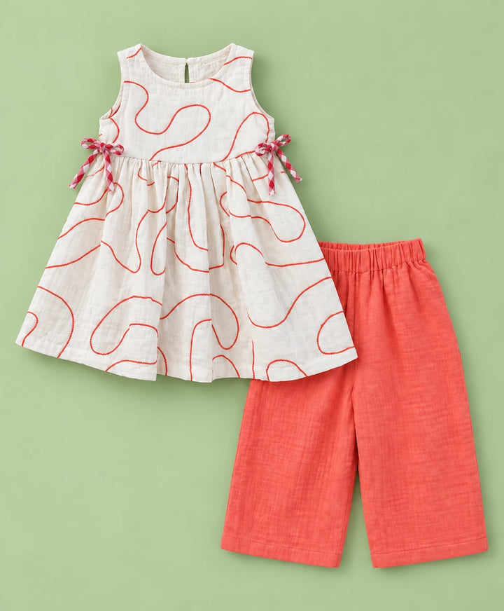 Sweetlime By AS Coral Pattaka Muslin Kurta &amp; Pants Set For Girls