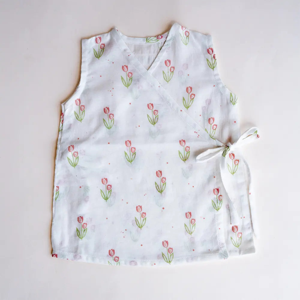 PureCloth.Co Block Print Muslin Jablas | Pink Heart - Off-White