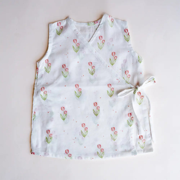 PureCloth.Co Block Print Muslin Jablas | Pink Heart - Off-White