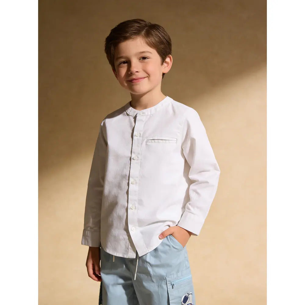 The Baby Trunk Unisex White Band Collar Shirt | 2 to 6 Years
