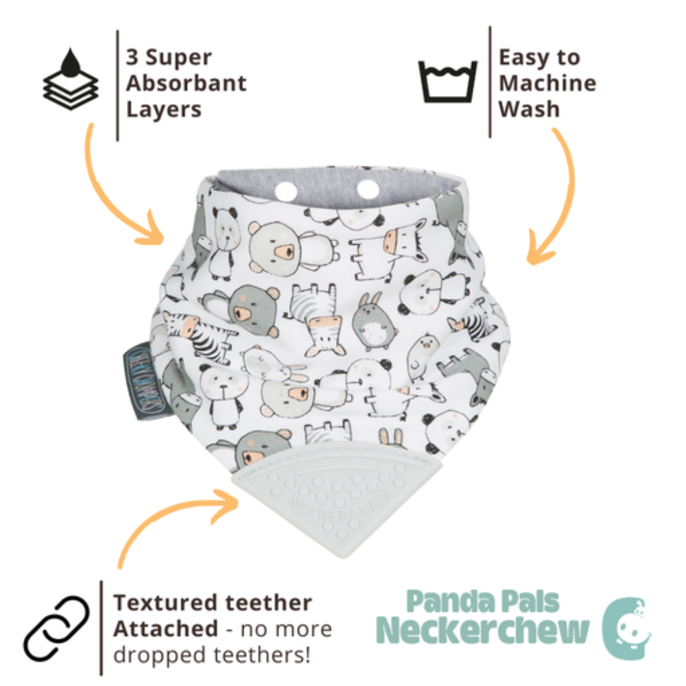 Cheeky Chompers Baby Bib with Teether - Panda Pals Neckerchew