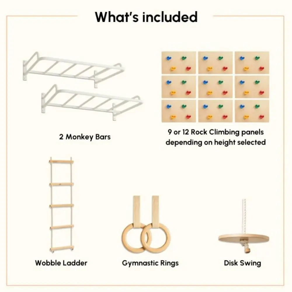Curious Cub Ultimate Jungle Gym 1 | 5 Components - Monkey Bar, Rock Climbing Panels, Wobble Ladder, Gymnastic Rings, Swing | Ages 4-15 Years