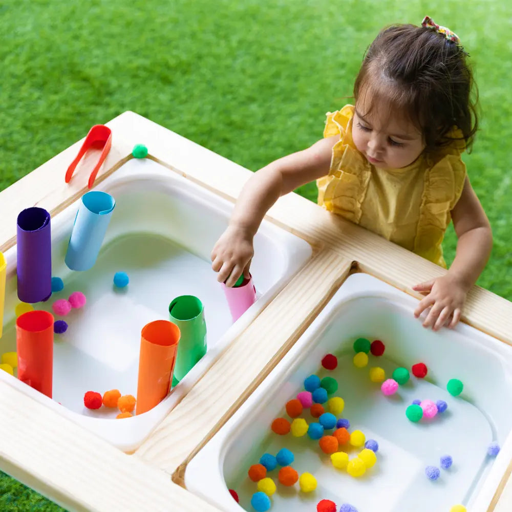 Curious Cub Wood Sensory/Flisat Table for Toddlers,Water &amp; Sand Activity Table with Lids,Sensory Development Play Toy,Kids Study Montessori Furniture,Ideal for Home Play Schools &amp; Kindergarten,Brown | Ages 1-10 Years