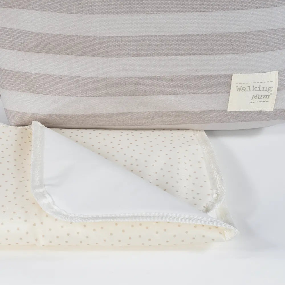 Walking Mum Diaper Backpack with Changing Pad, Large Capacity, Water-Resistant with Multi-Pocket Organizer, Insulated Bottle Pocket, Shoulder &amp; Stroller Straps, Personalized Charm, Striped Print - Beige