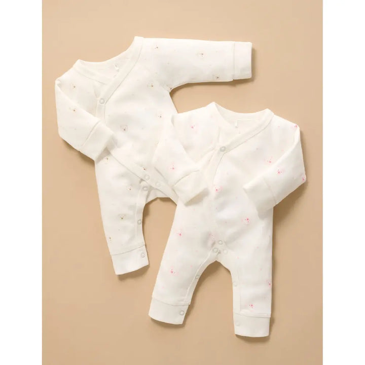 Purebaby Organic Bear Cotton Preemie Baby Crossover Long Sleeve Growsuit - Vanilla