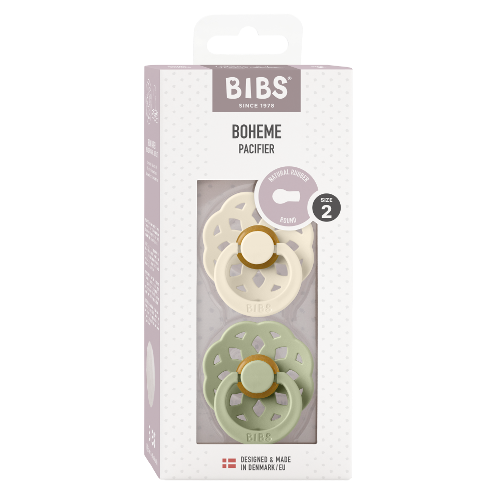 Bibs Latex Round Pacifier Nipple Size 2 - Pack of 2 (Boheme) - Ivory & Sage