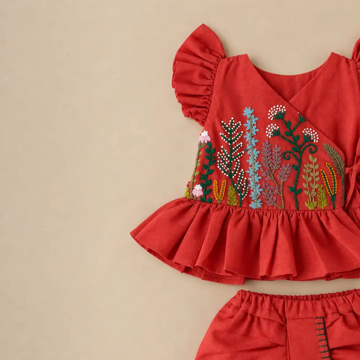PureCloth.Co Jamna Set | Girls Chanderi Silk | Red