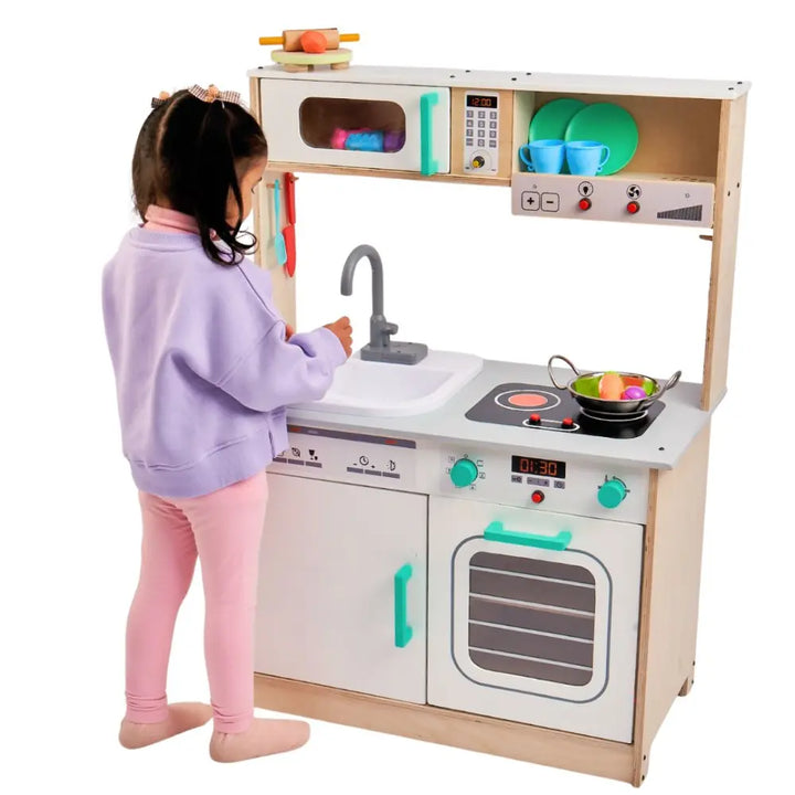 Curious Cub Wooden Kitchen Set with Real Running Water Sink | Pretend Play Cooking Station | Montessori-Inspired | Ages 1-7
