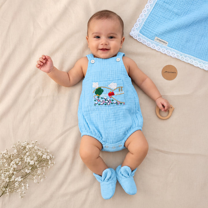PureCloth.Co Little Countryside Blue Baby Romper