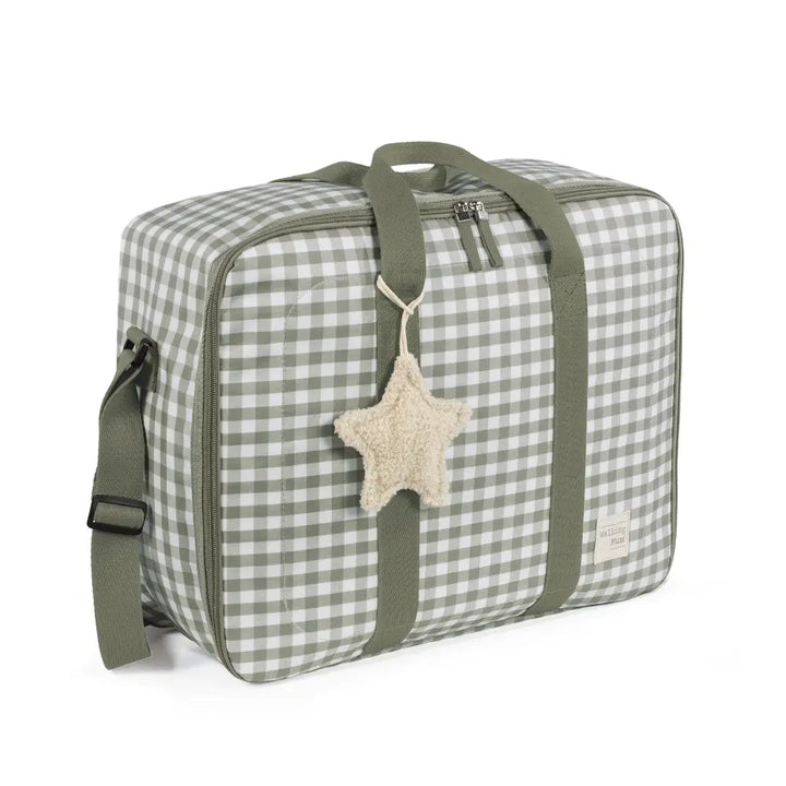 Walking Mum Maternity Hospital Bag with Large Capacity, Water-Resistant Multi-Storage Organizer, Hand Handles &amp; Shoulder Straps, Personalized Charm, Checkered Print - Stone