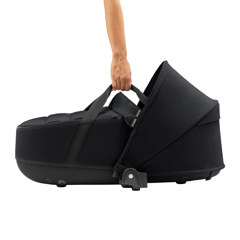 Stokke YOYO⁵ Bassinet | Lightweight Newborn Carrycot | 2-in-1 Carry Cot | Thick Double Mattress | Fully Flat Recline | Breathable Design | Easy Clip-On | Requires YOYO Frame (Sold Separately) | Black