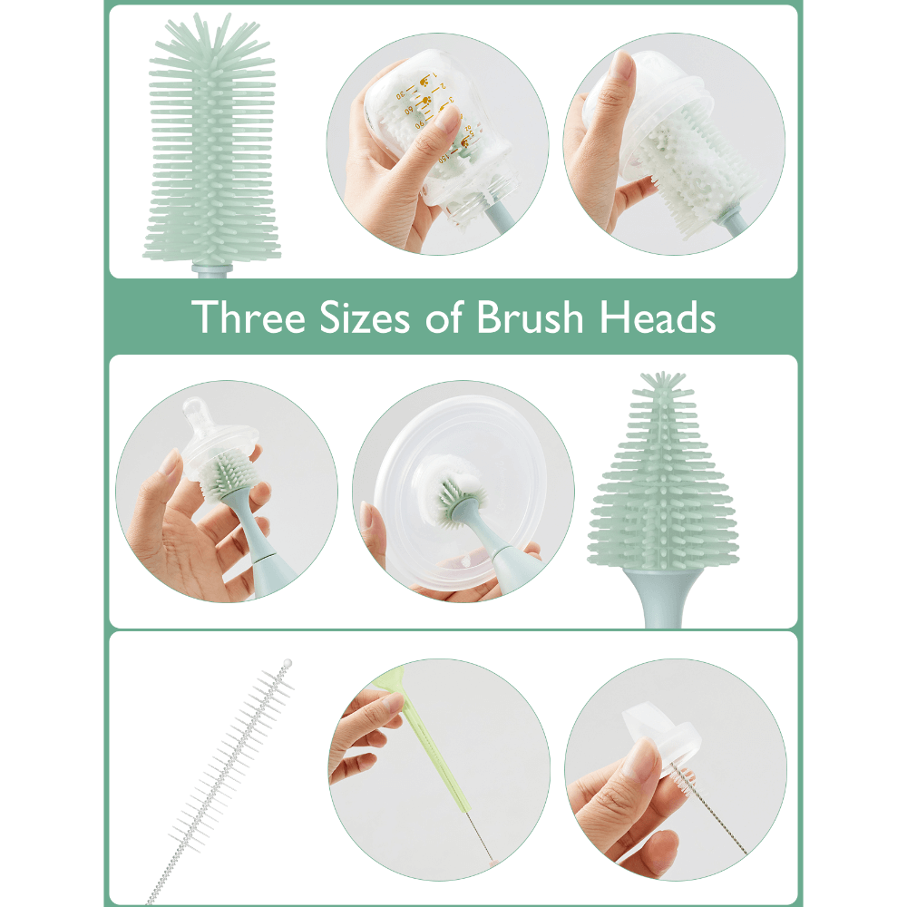 Momcozy Weaning Accessories Push-Press Design Bottle Brush Kit-Press Bubble Style Green