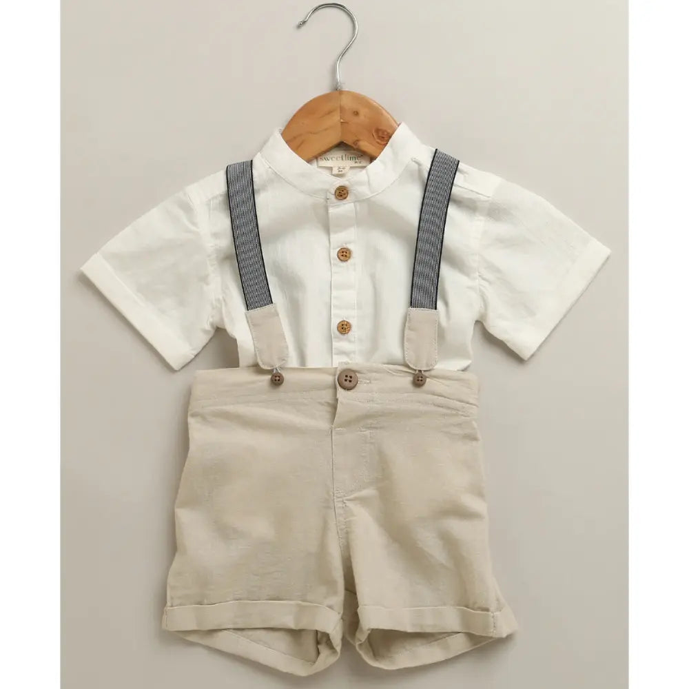 Sweetlime By As Classic Little Gentleman Suspender Shorts Set with Cotton Shirt