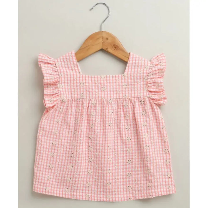 Sweetlime By AS Baby Girls Gingham Daisy Organic Cotton Co-ord Set with a Hat - Soft Pink