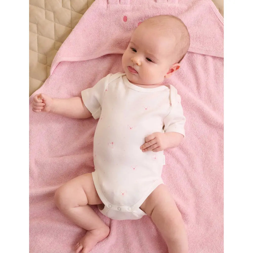 Purebaby Unisex Pack of 2 Bear Organic Cotton Easy Neck Bodysuits - Pale Pink