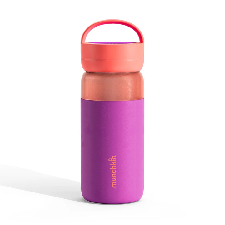 Munchkin Stay Cool Insulated Water Bottle, 355ml/ 12oz, Toddler Straw Bottle, With Flip Flop Lid &amp; Carrying Handle, Spill Proof valve, 24+ Months - Purple