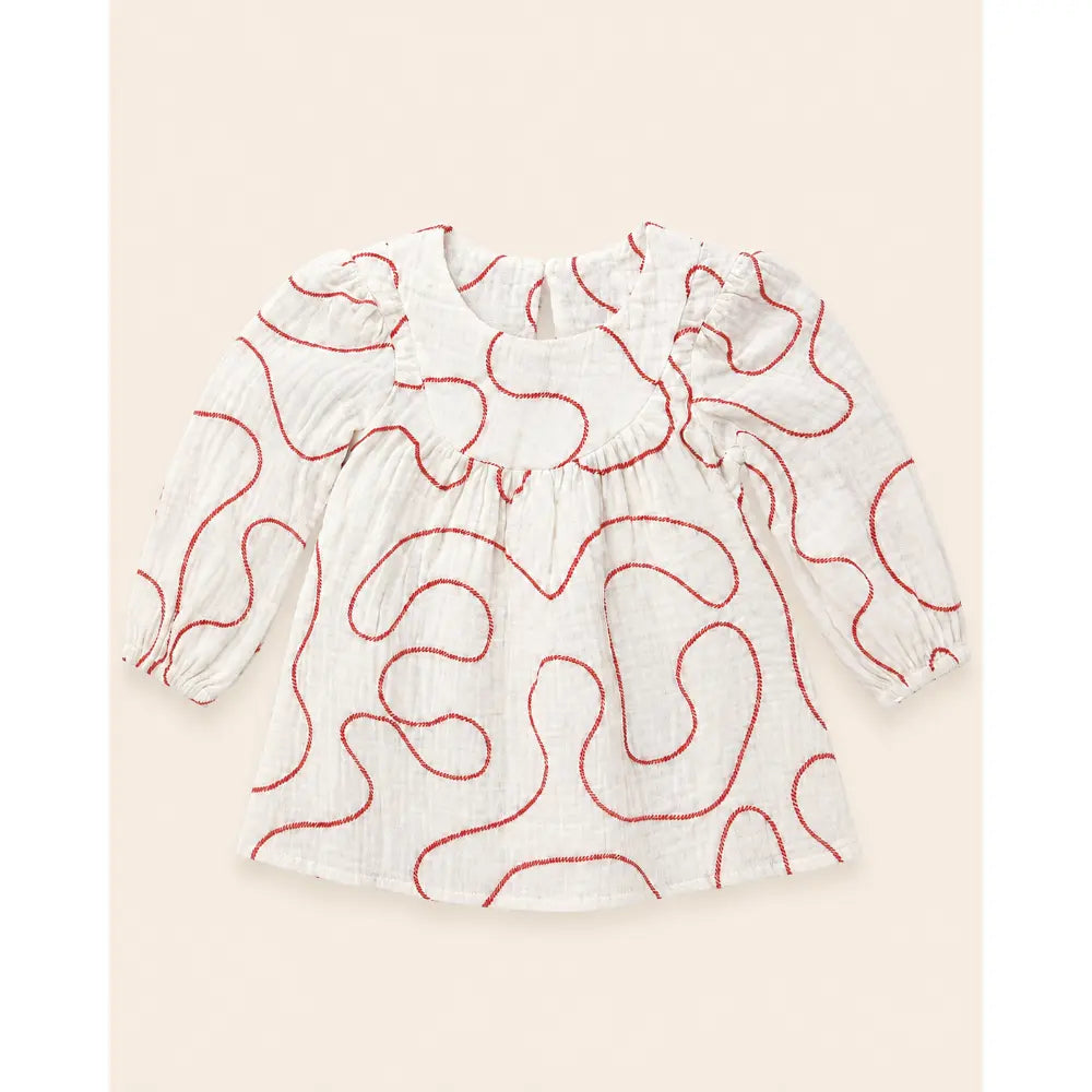 Sweetlime By AS Abstract Embroidery Cotton Dress with Full Sleeves -  Red &amp; White