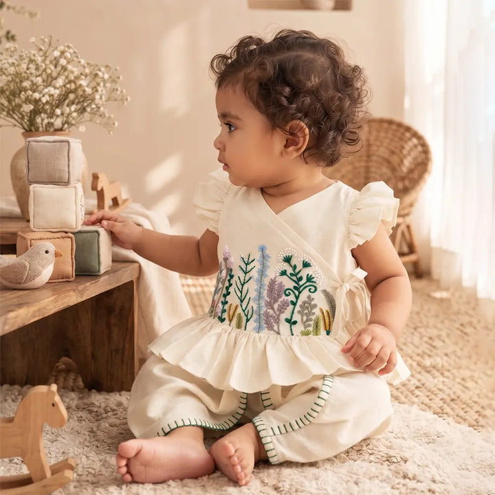 PureCloth.Co Jamna Set | Girls Chanderi Silk | Off-White